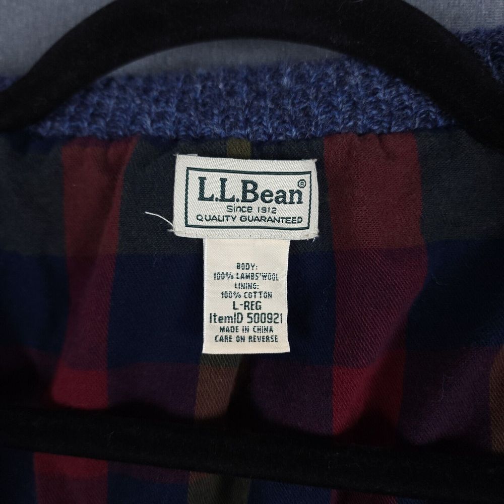 LL Bean Ragg Wool Sweater Mens Large Blue Marled Knit Flannel Lined Full Zip - Picture 6 of 7